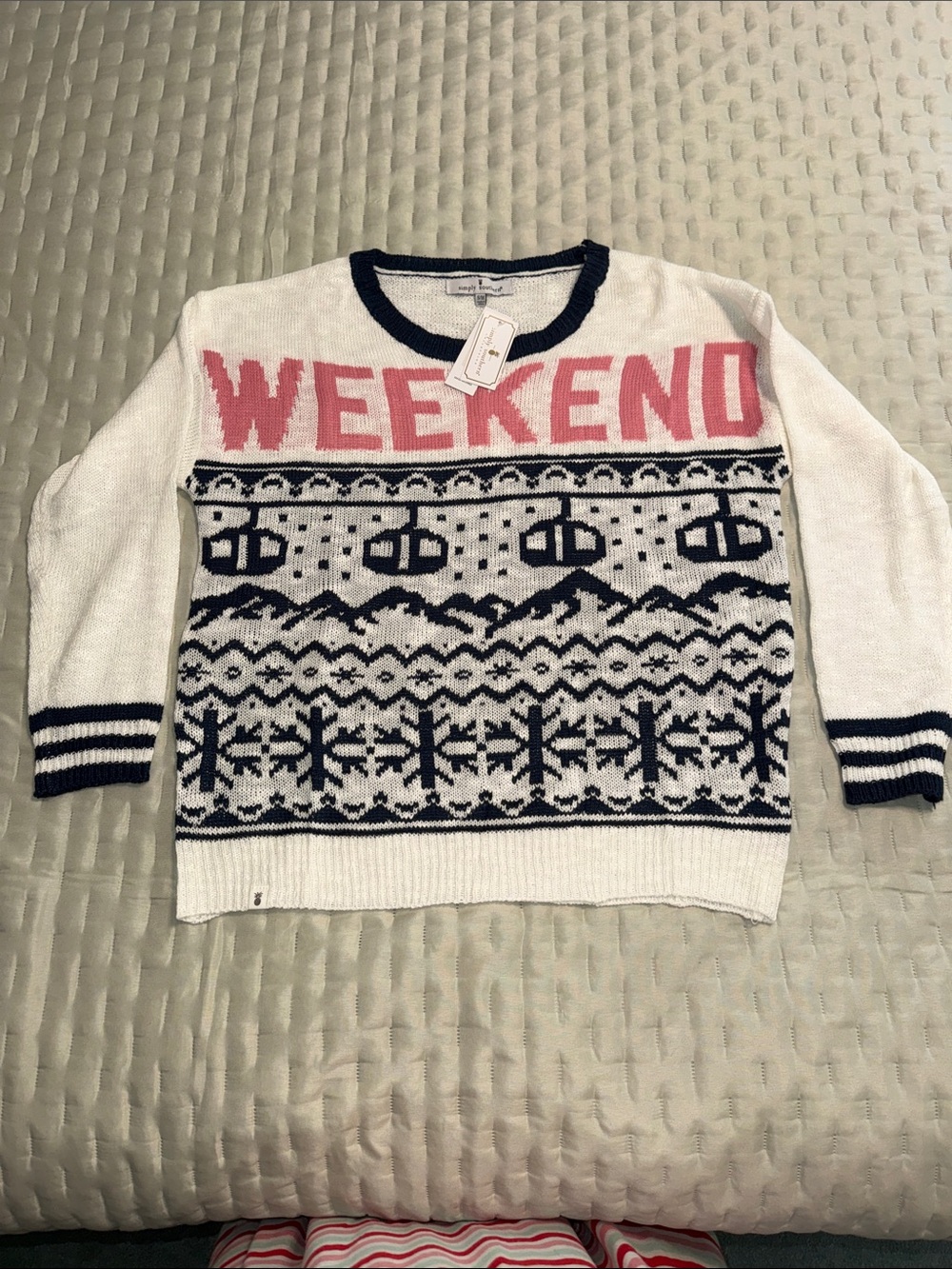 Simply Southern light weight  'WEEKEND' Crewneck Sweater White/Black/Pink